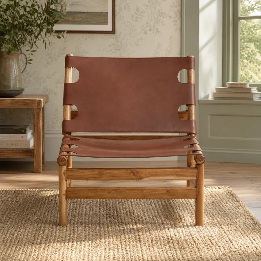 Kendari Antique Brown Leather Sling Chair - Seating, photo 1 of 8