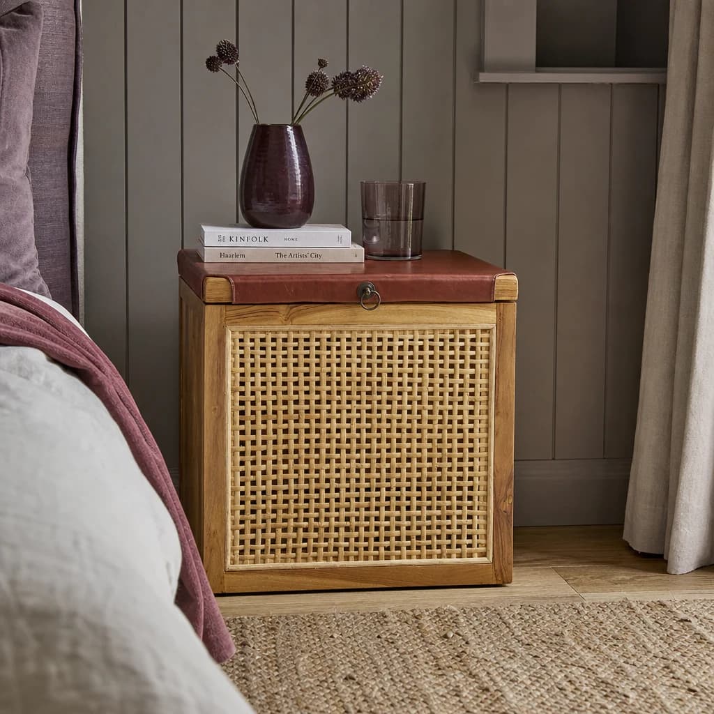 Kendari Rattan and Leather Storage Box Side Table - Bookcases & shelving, photo 1 of 8