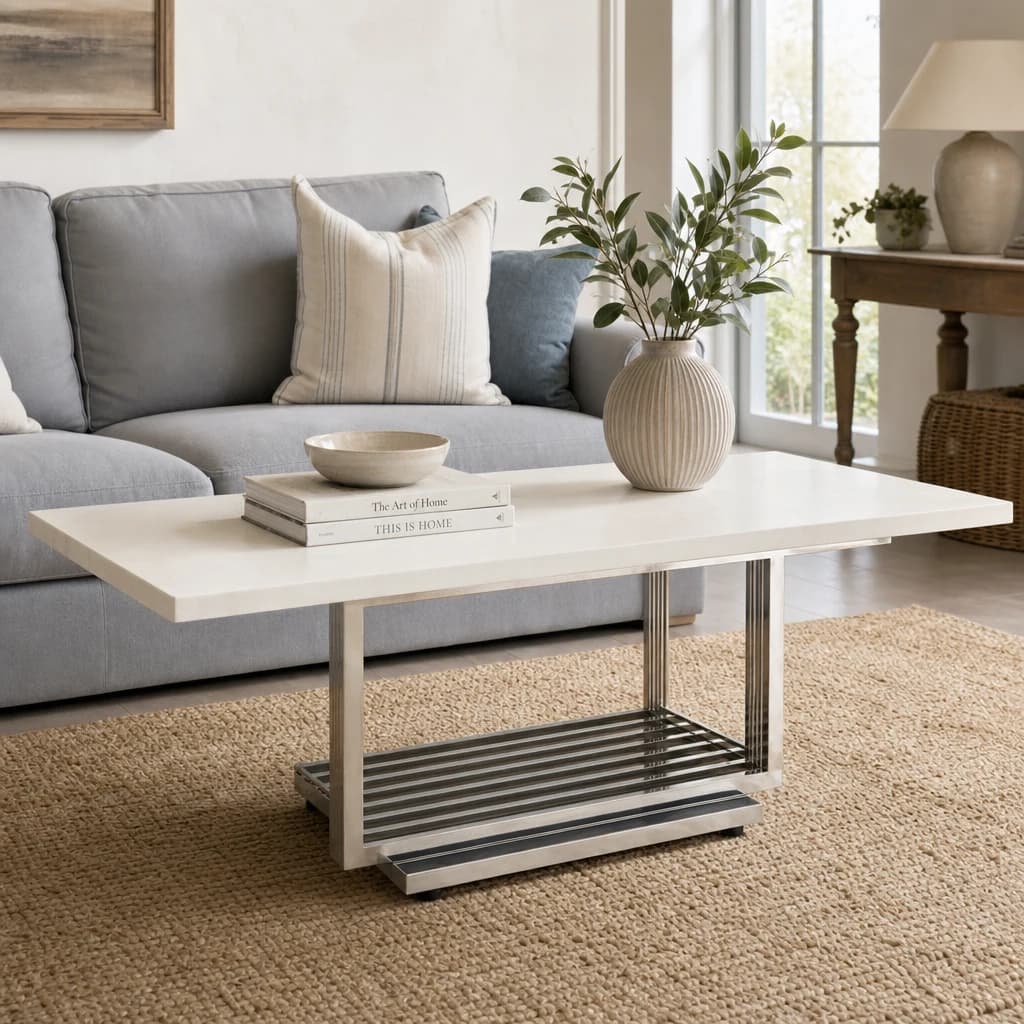 Moda White Faux Marble Coffee Table With Silver Finish Frame - Tables, photo 1 of 7