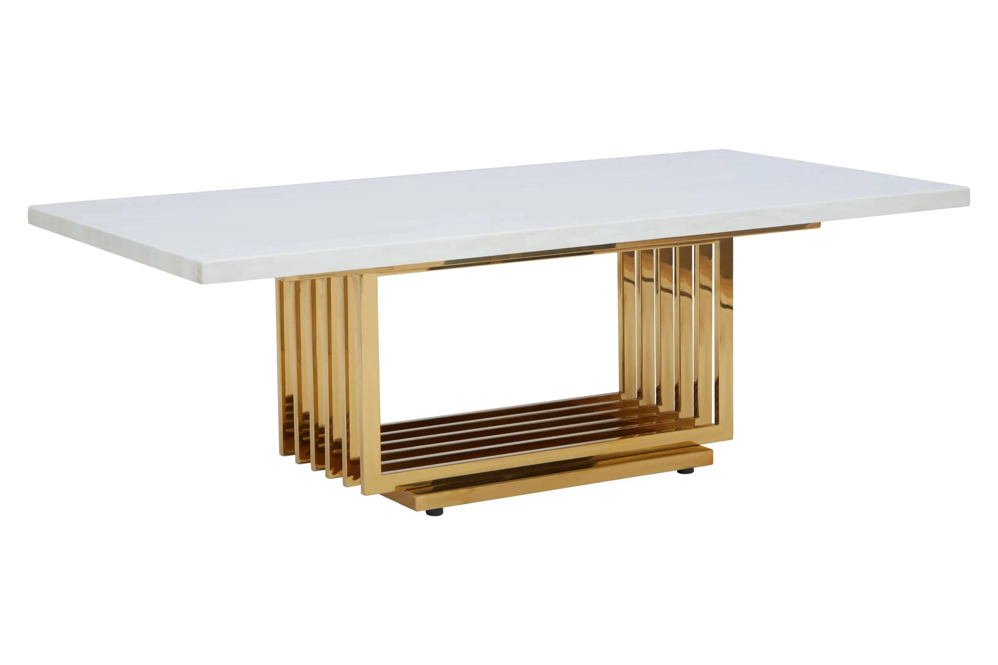 Moda Ivory White Faux Marble Coffee Table With Gold Finished Frame - Tables, photo 3 of 8
