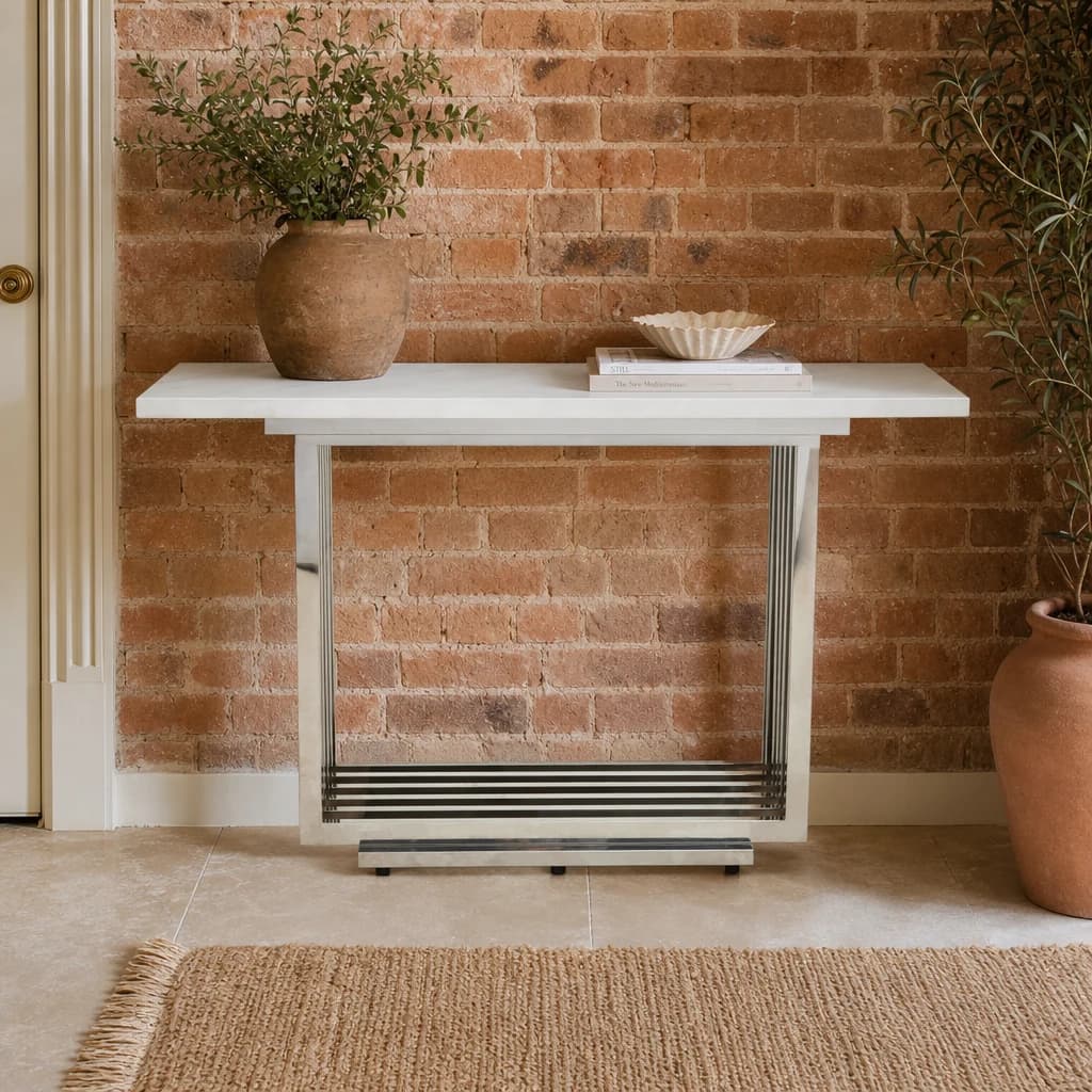 Moda White Faux Marble Console Table With Silver Finish Frame - Tables, photo 1 of 8