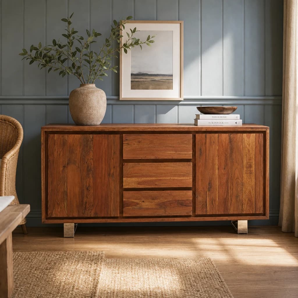 Simla Acacia Wood 2 Doors and 3 Drawers Sideboard - Bookcases & shelving, photo 1 of 8