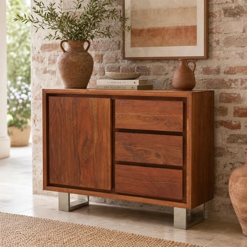 Simla Acacia Wood 1 Door and 3 Drawers Sideboard - Bookcases & shelving, photo 1 of 8