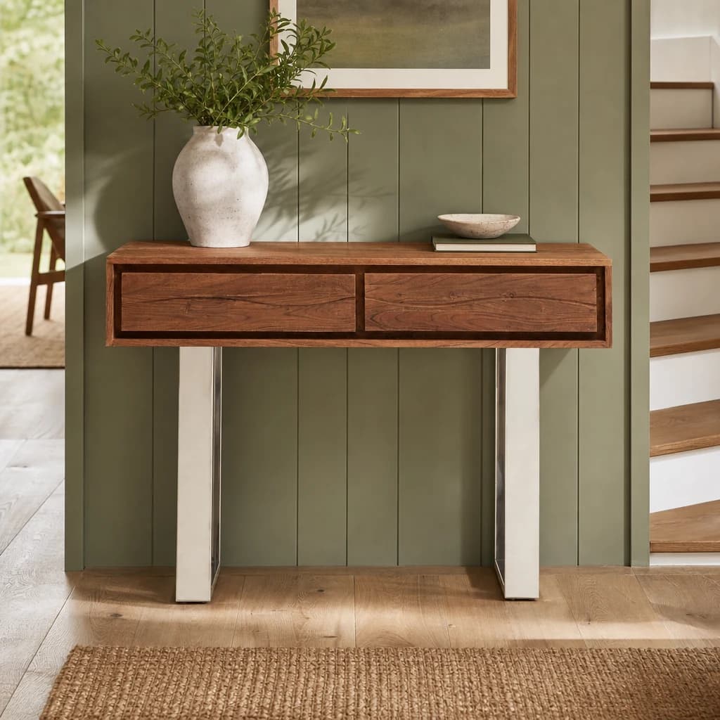Simla Acacia Wood Two Drawer Console Table - Tables, photo 1 of 8