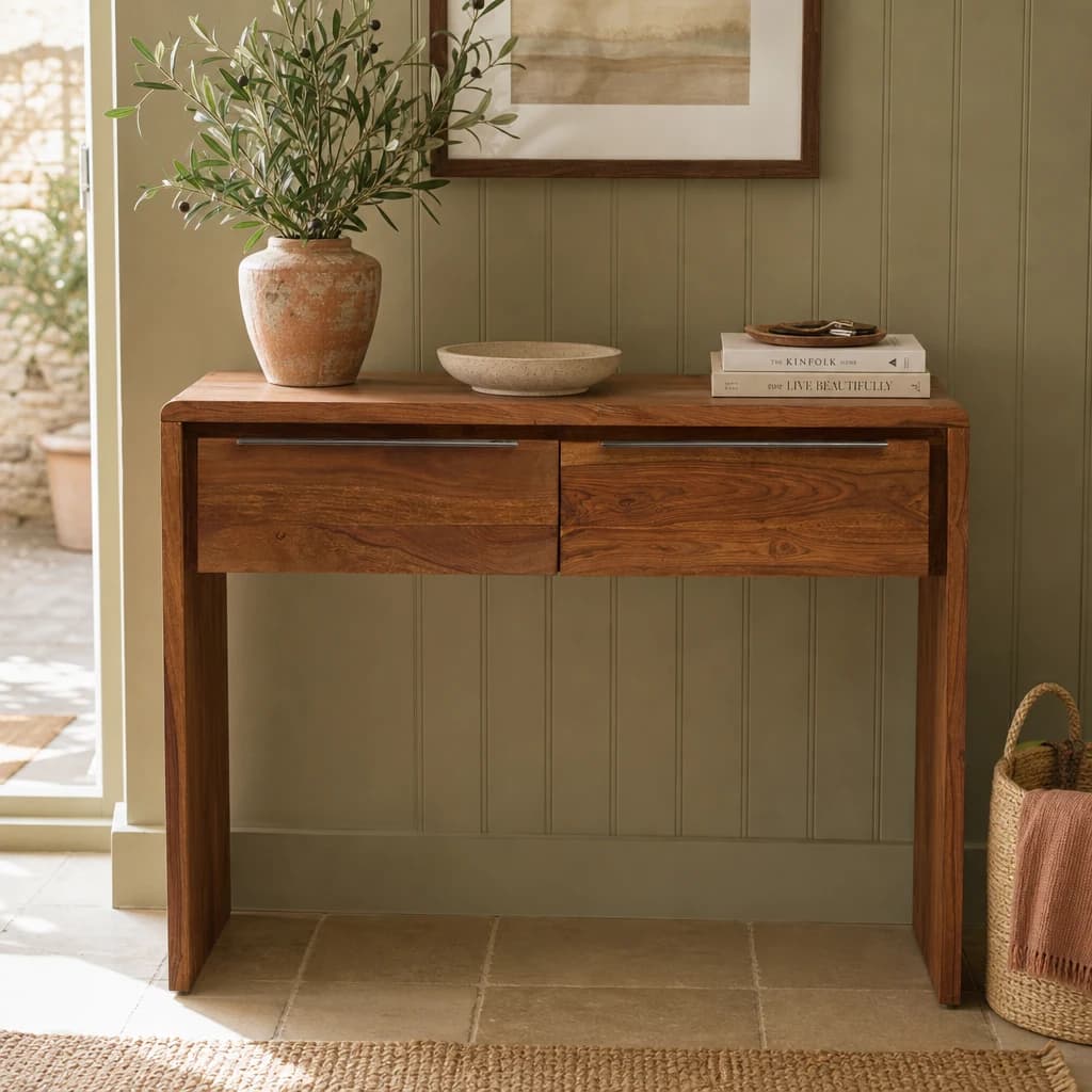 Surati Sheesham And Acacia Console Table with Drawers - Tables, photo 1 of 8