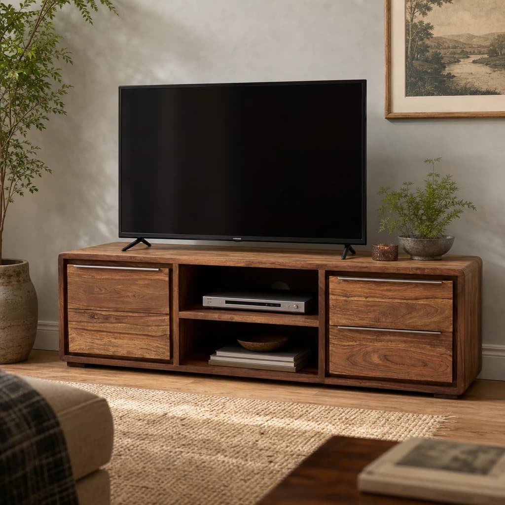 Surati Sheesham And Acacia Wood Media Unit - Bookcases & shelving, photo 1 of 8