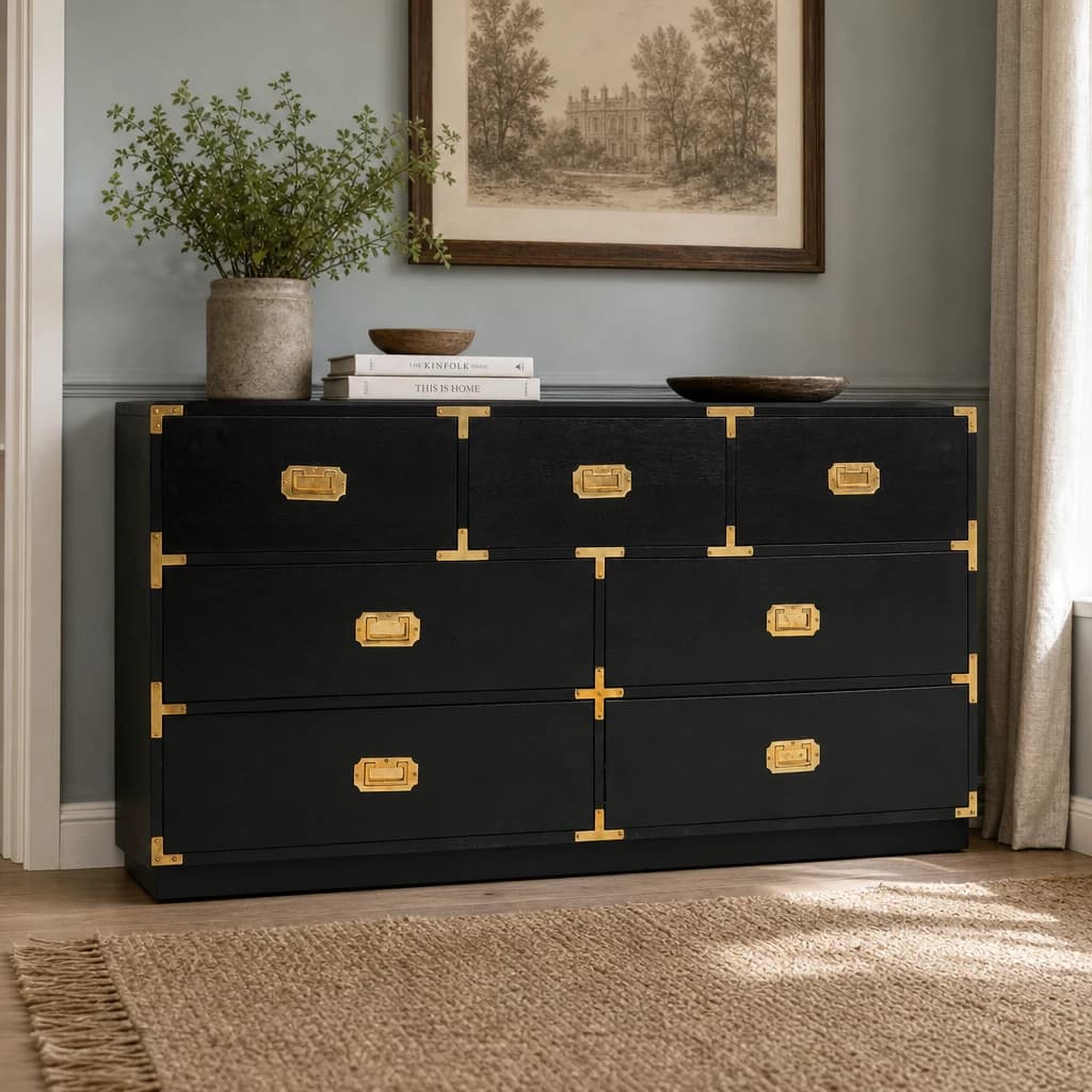 Sarter Seven Drawer Black Mango Wood Chest - Furniture, photo 1 of 8
