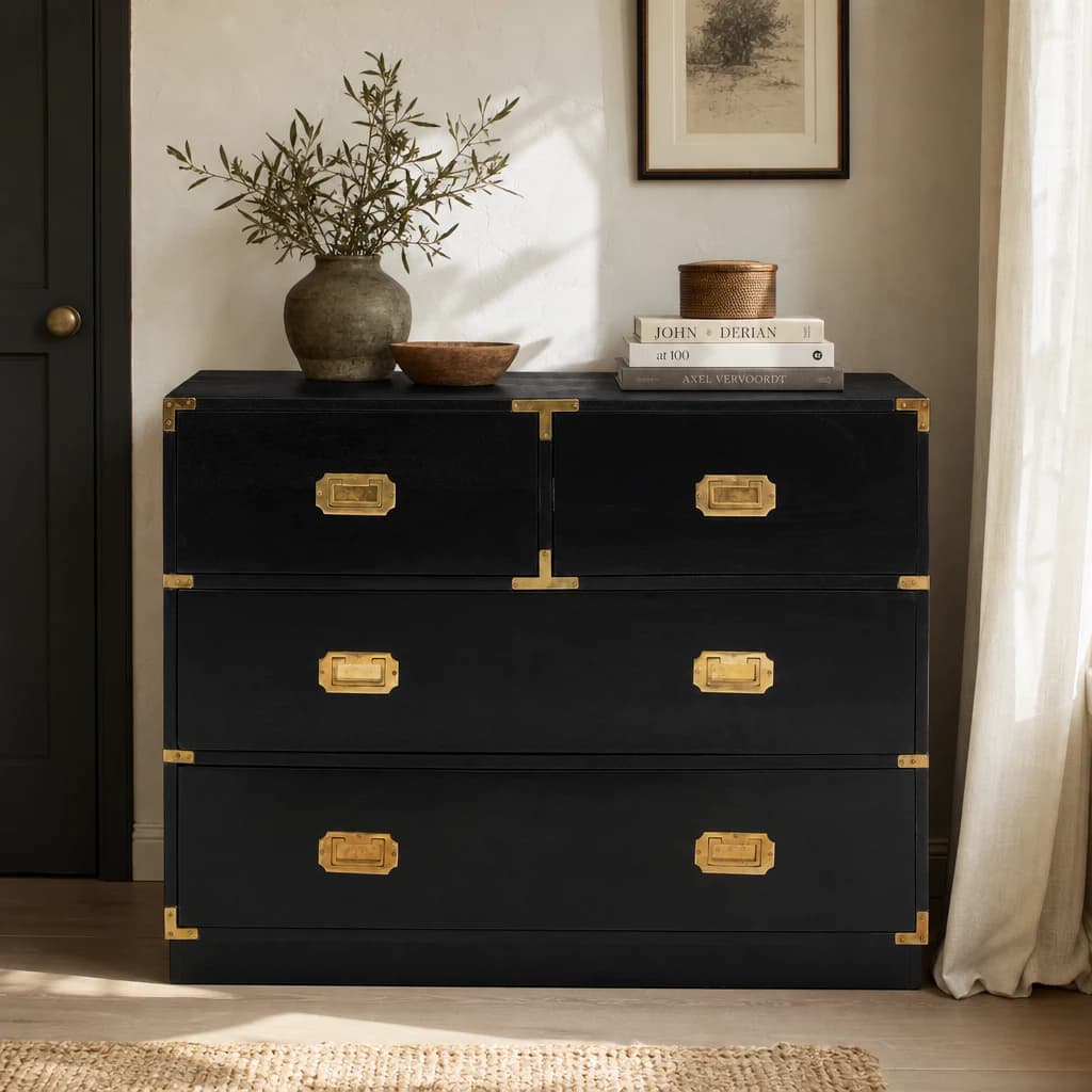 Sarter Black Mango Wood Chest of 4 Drawers - Furniture, photo 1 of 8