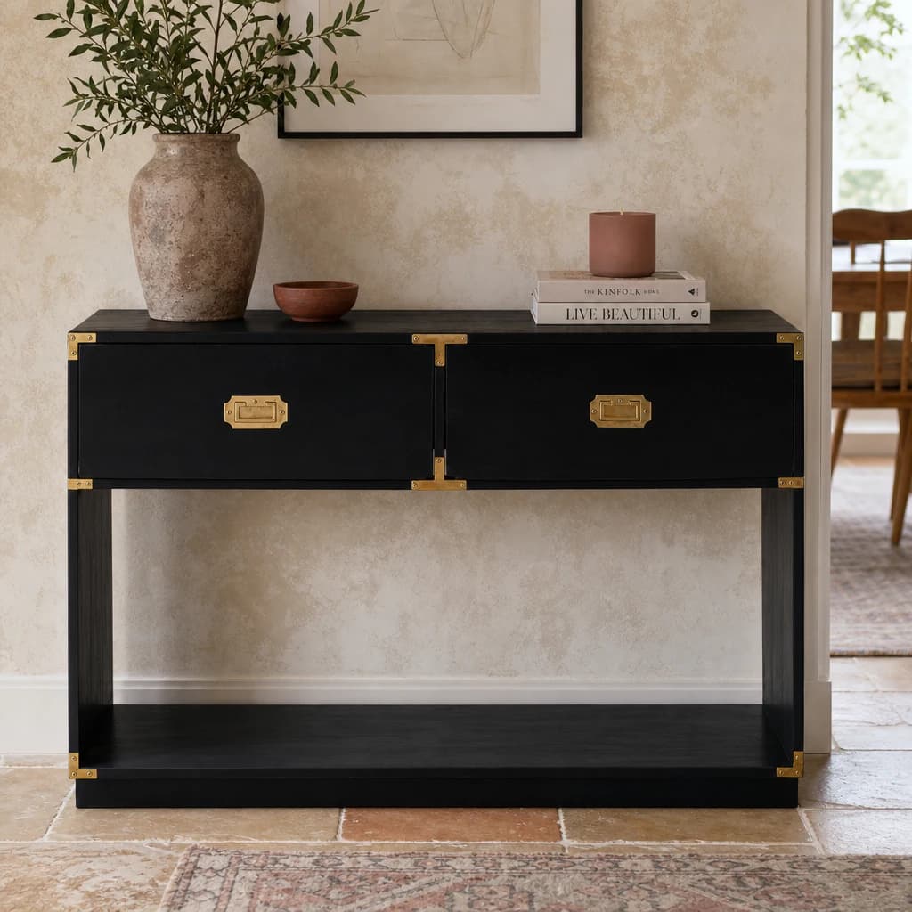 Sarter Two Drawer Black Mango Wood Console Table - Tables, photo 1 of 8