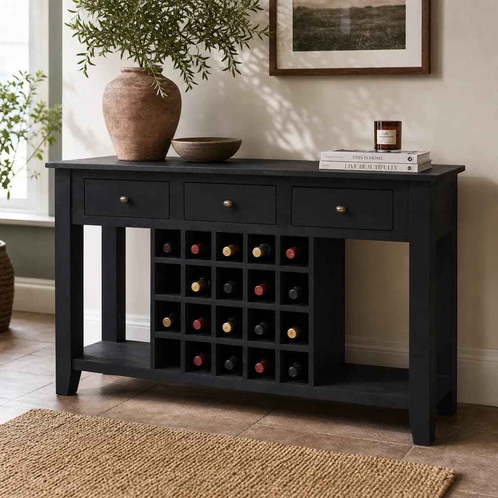 Fusion Black Mango Wood Console Table with Wine Storage - Tables, photo 1 of 8