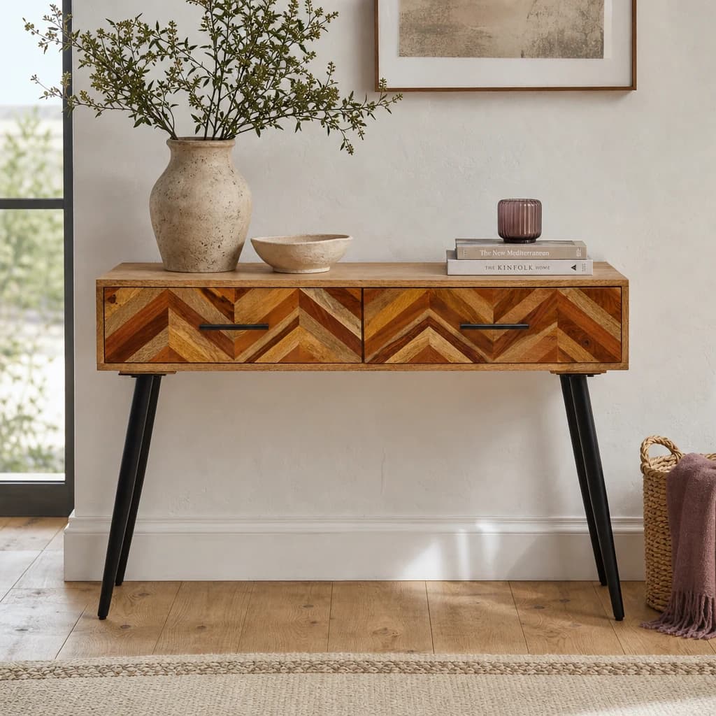 Boho Two Drawer Mango Wood Console Table - Tables, photo 1 of 4