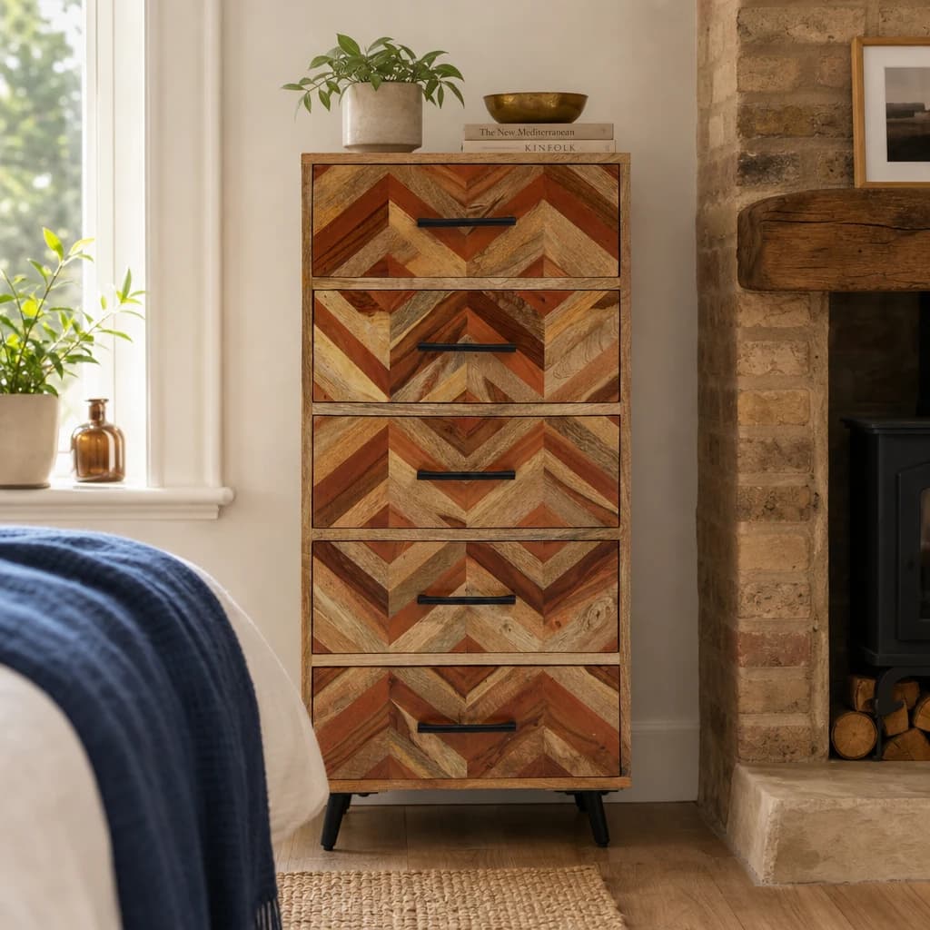Boho Mango Wood Chest of Five Drawers - Furniture, photo 1 of 8