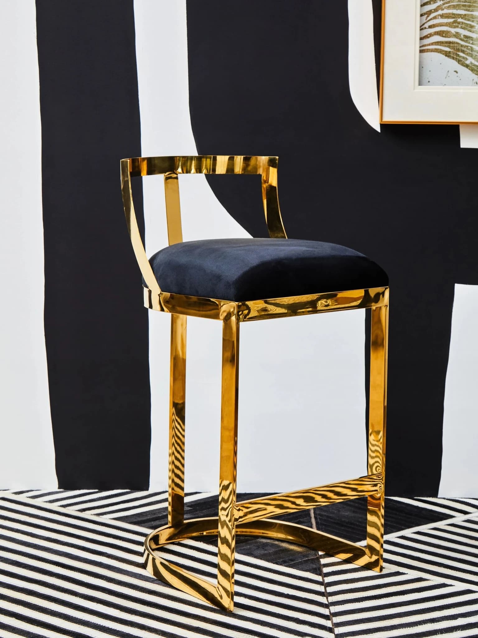Azalea Black Velvet and Gold Bar Chair - Seating, photo 6 of 8