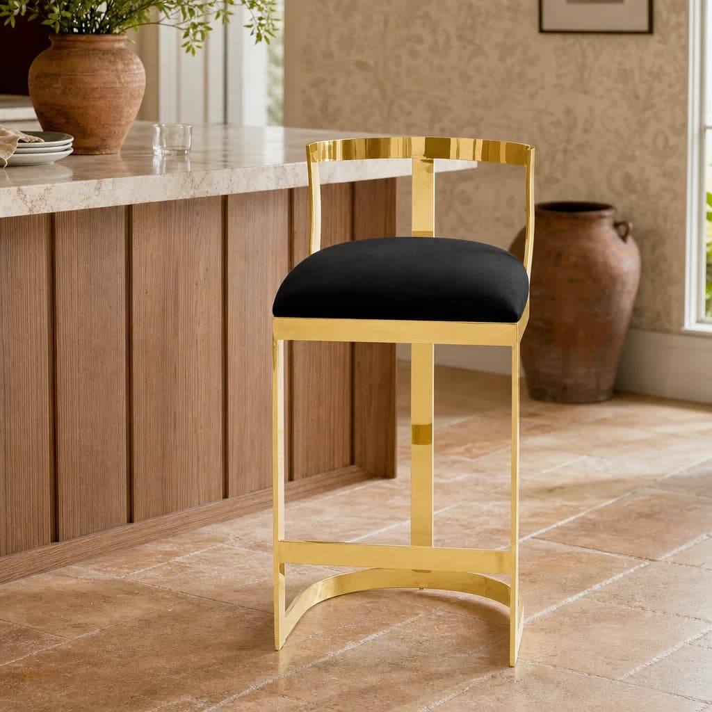 Azalea Black Velvet and Gold Bar Chair - Seating, photo 1 of 8