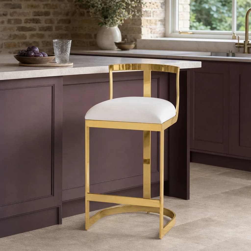Azalea Ivory Velvet and Gold Frame Bar Chair - Seating, photo 1 of 8