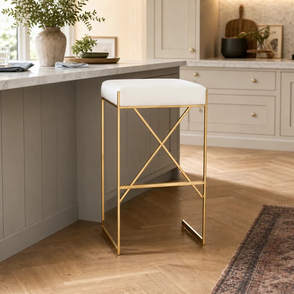 Azalea Ivory And Gold Finish Bar Stool - Seating, photo 1 of 8