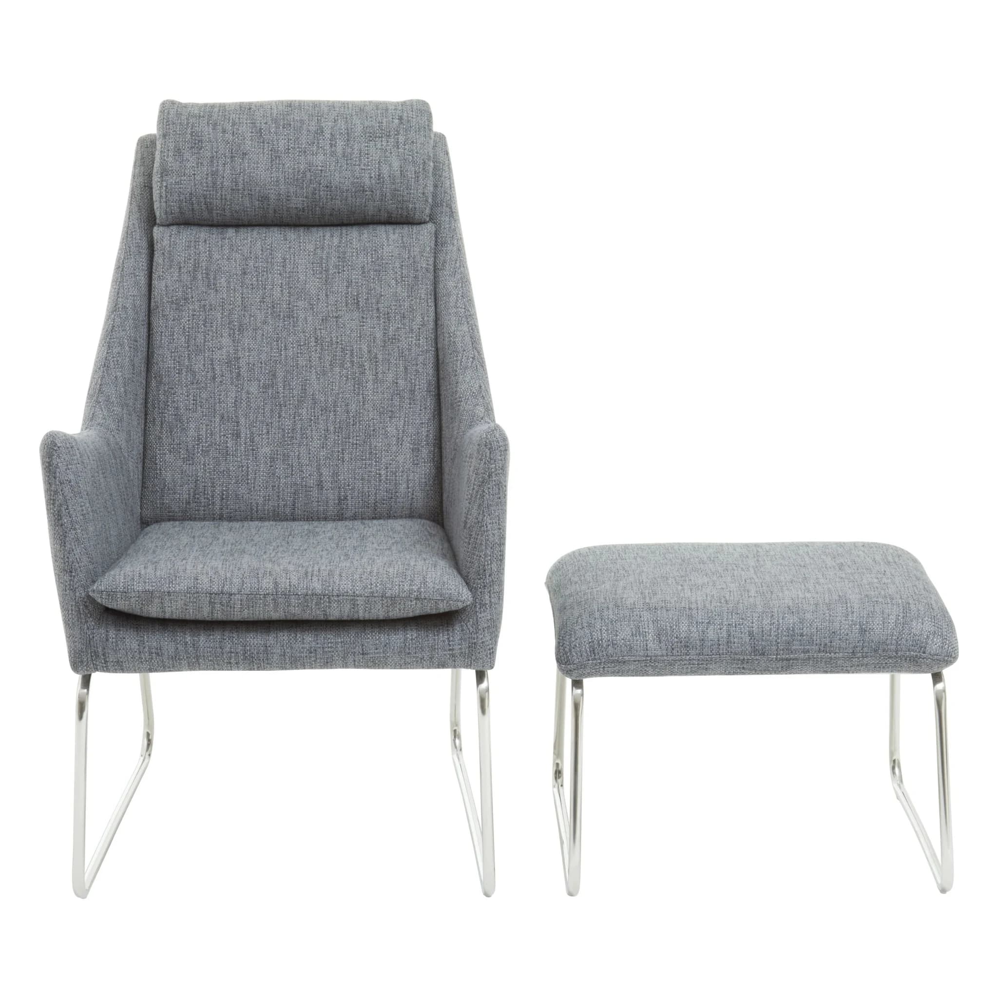 Azalea Grey Fabric Lounge Chair And Footstool Set - Seating, photo 4 of 8