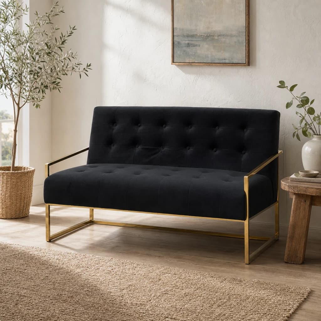 Azalea Black Velvet Two Seat Sofa - Seating, photo 1 of 8