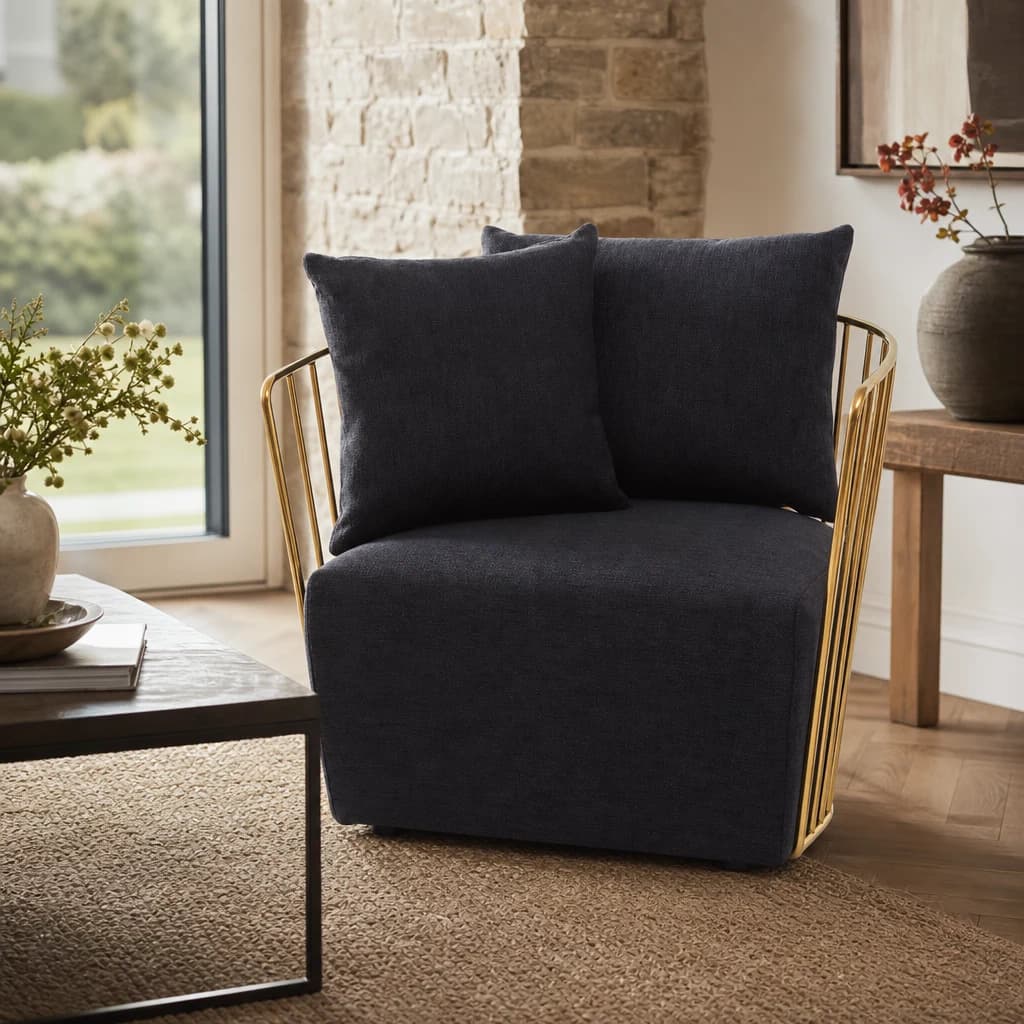 Azalea Black Fabric and Gold Frame Chair - Seating, photo 1 of 8