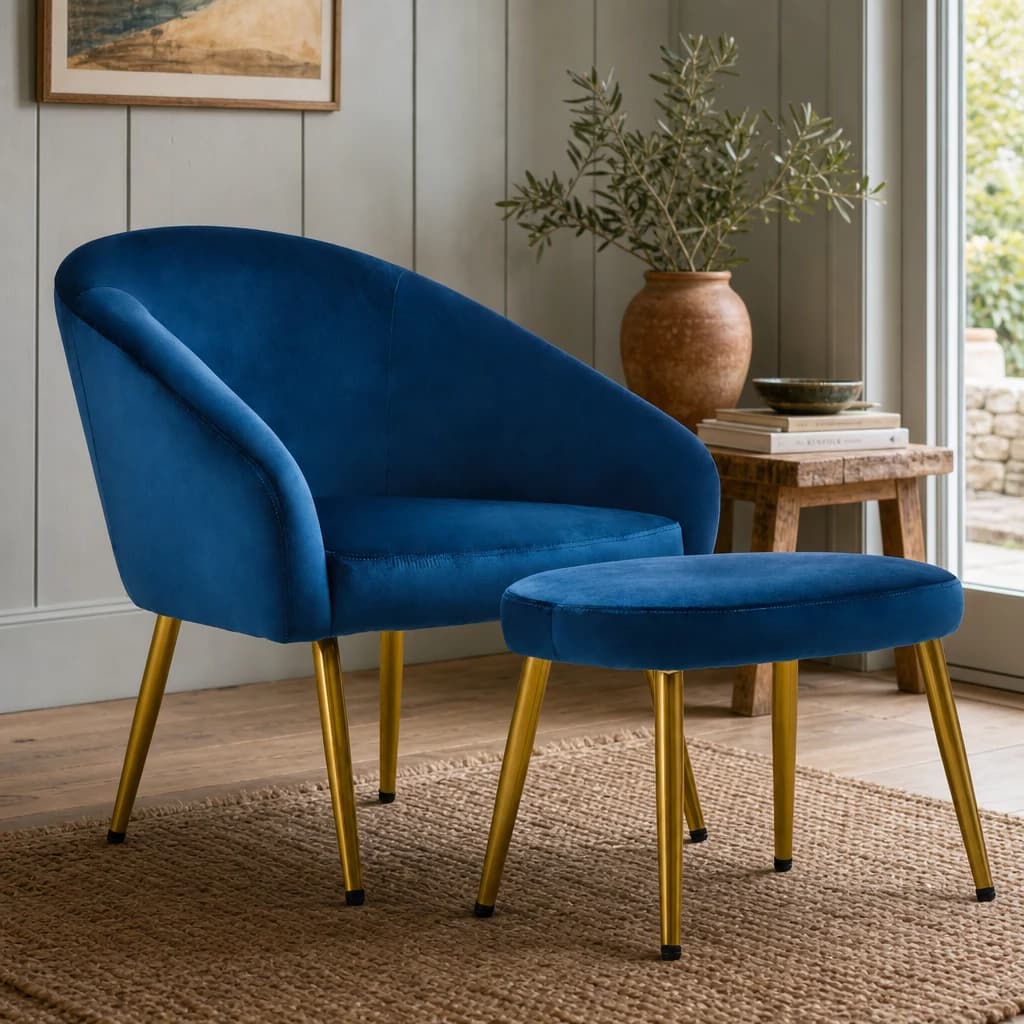 Yasmeen Midnight Blue Chair And Footstool - Seating, photo 1 of 7