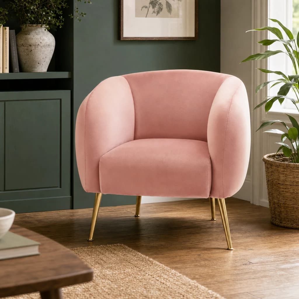 Yasmeen Pink Velvet Armchair - Seating, photo 1 of 8