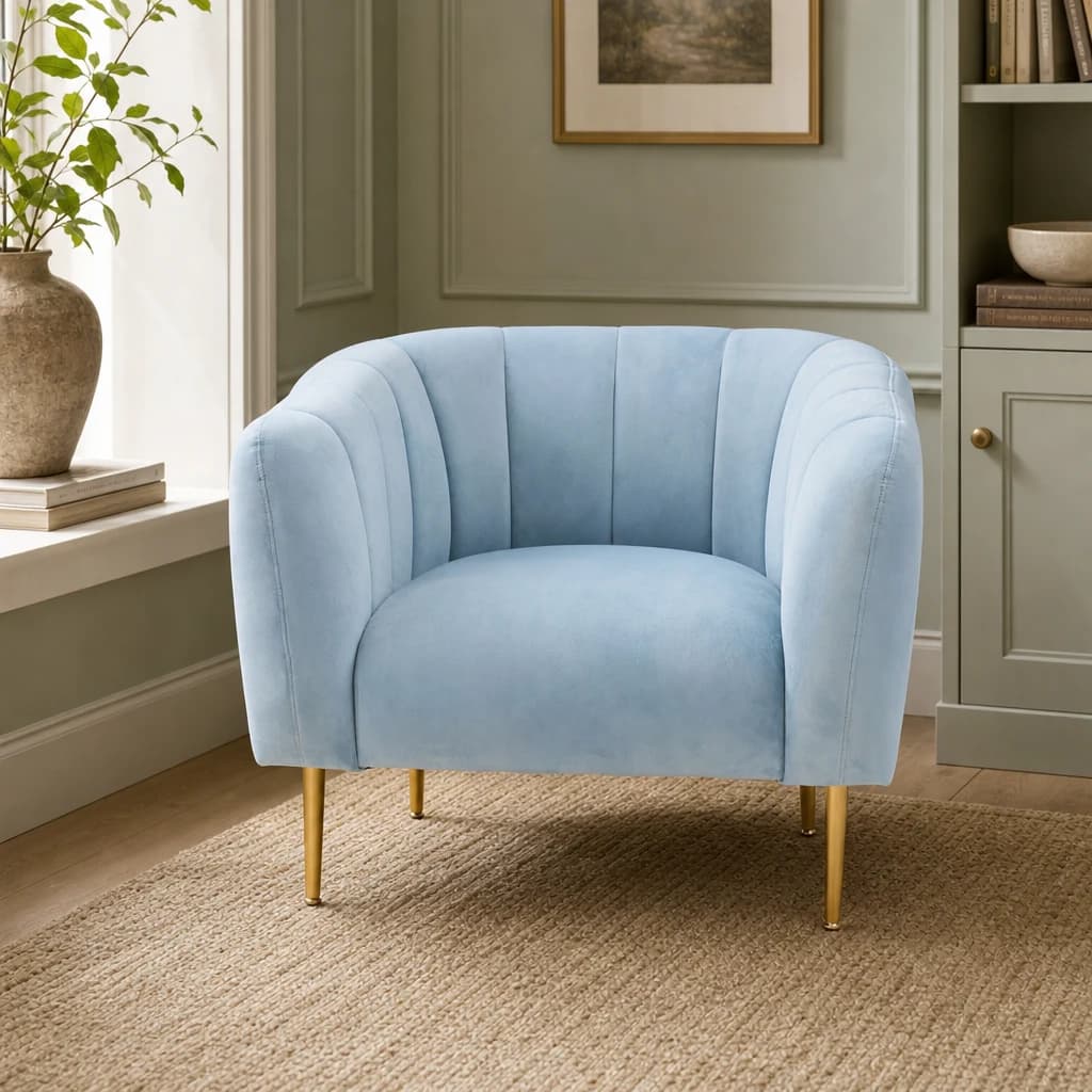 Yasmeen Blue Velvet Armchair - Seating, photo 1 of 8