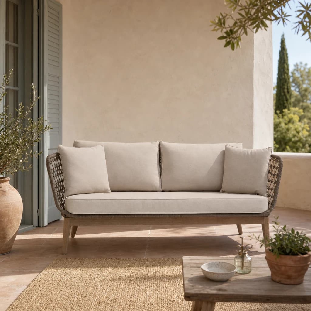 Opus Grey Woven Rope Three Seater Sofa with Cushions - Seating, photo 1 of 8