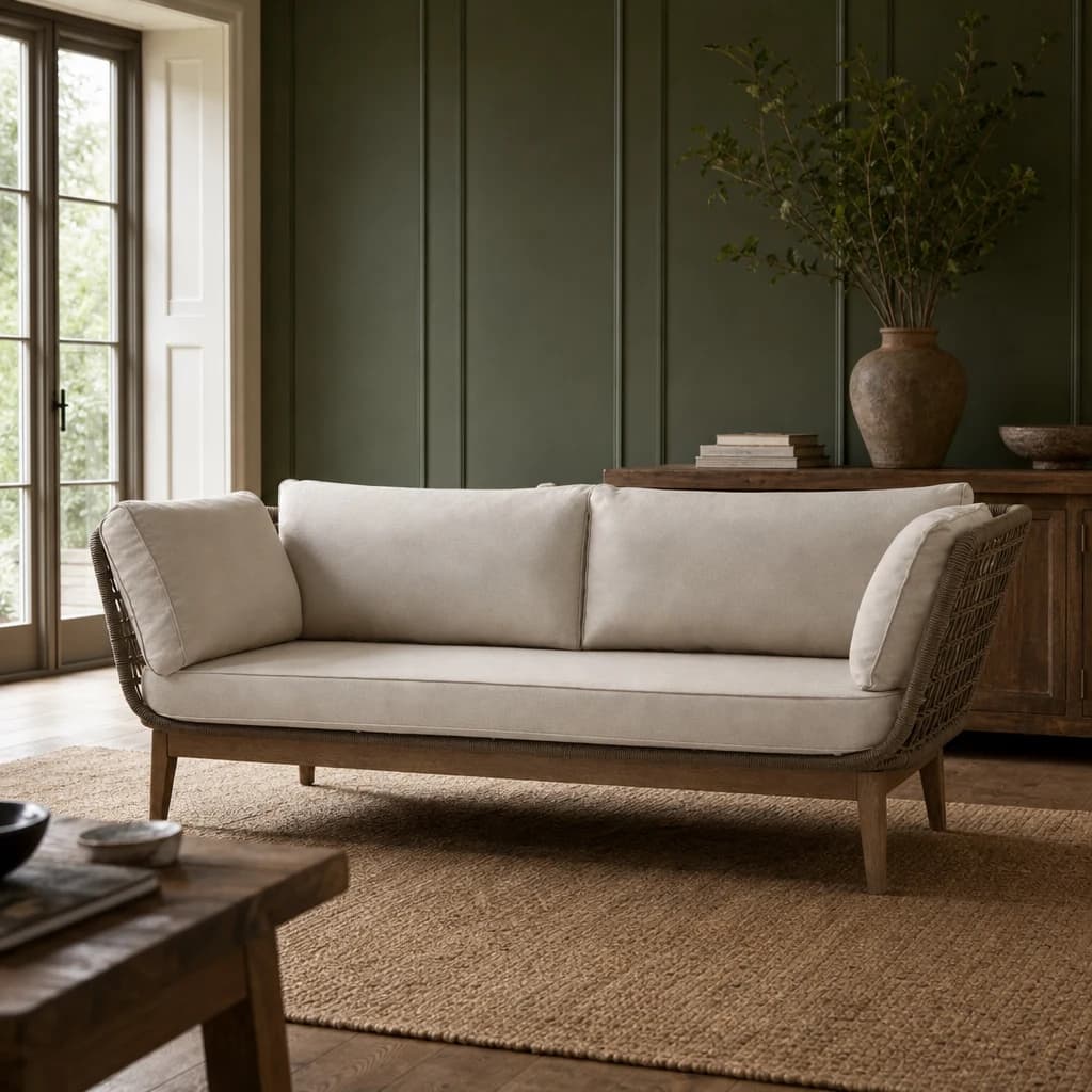 Opus Linen Fabric and Woven Rope 3 Seat Sofa - Seating, photo 1 of 8