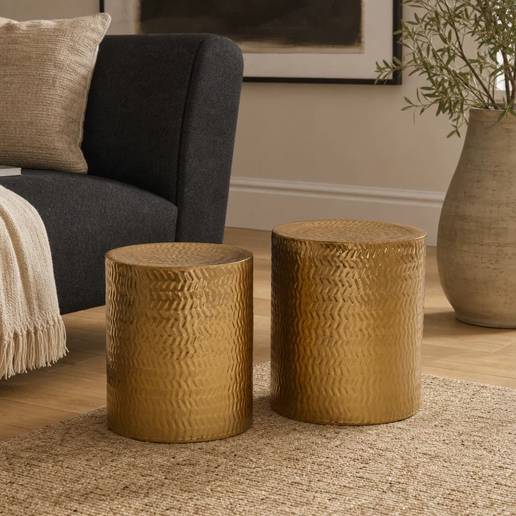 Templar Set of 2 Gold Finish Side Tables and Stools - Seating, photo 1 of 8