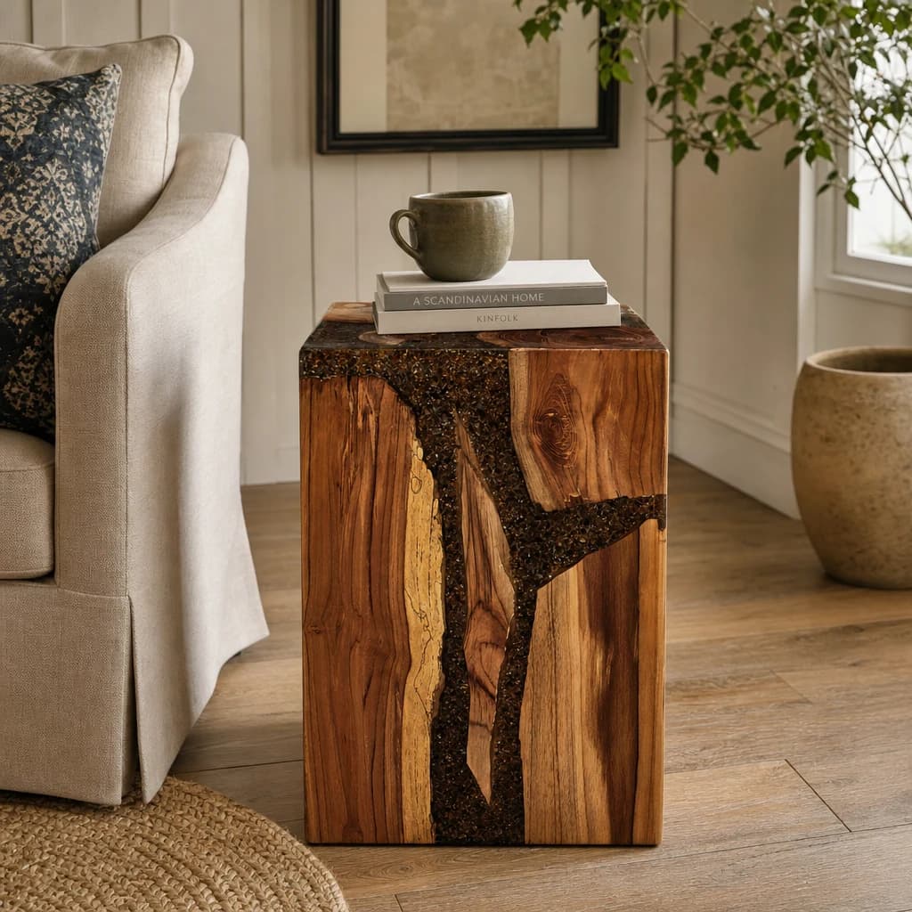 Sakra Resin and Teak Wood Side Table and Stool - Seating, photo 1 of 7