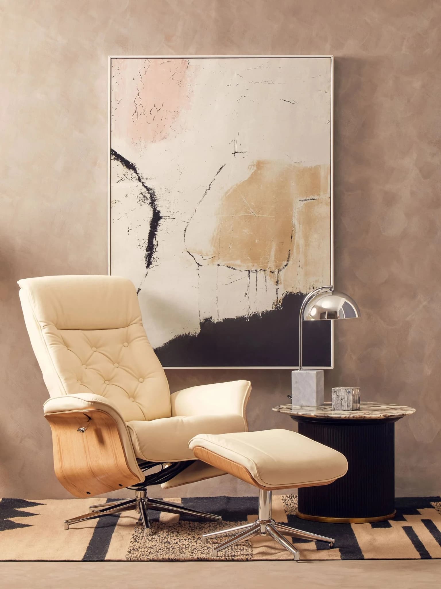 Warrington Ivory Leather Effect Recliner And Footstool - Seating, photo 8 of 8