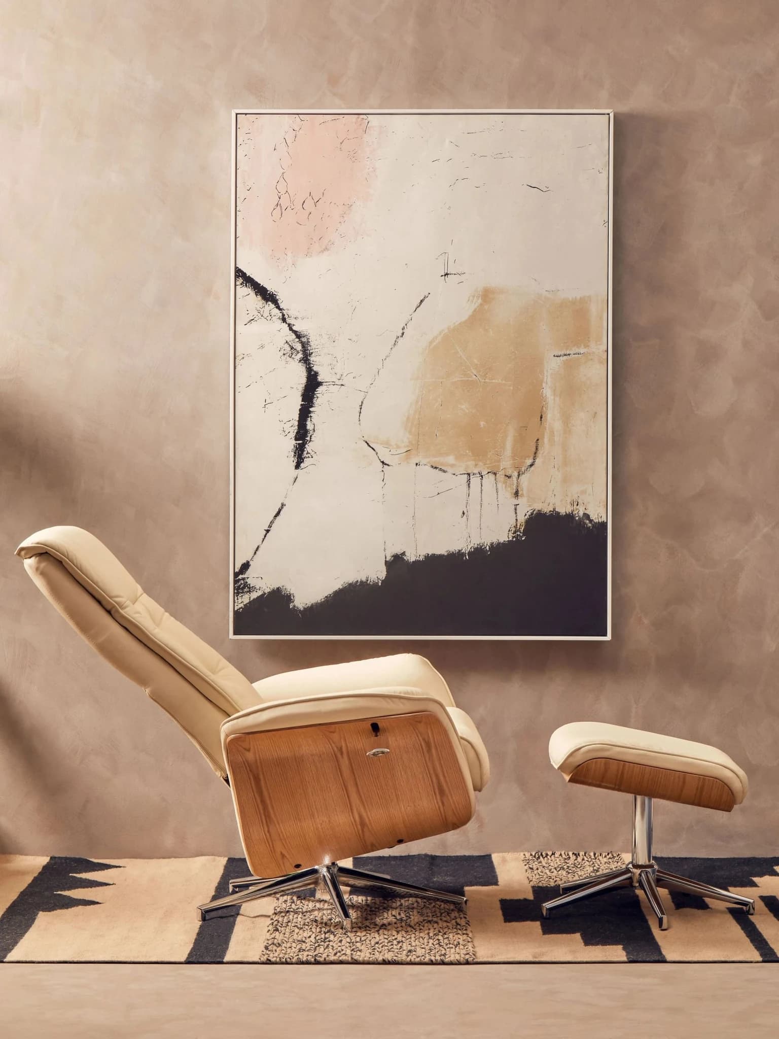 Warrington Ivory Leather Effect Recliner And Footstool - Seating, photo 7 of 8