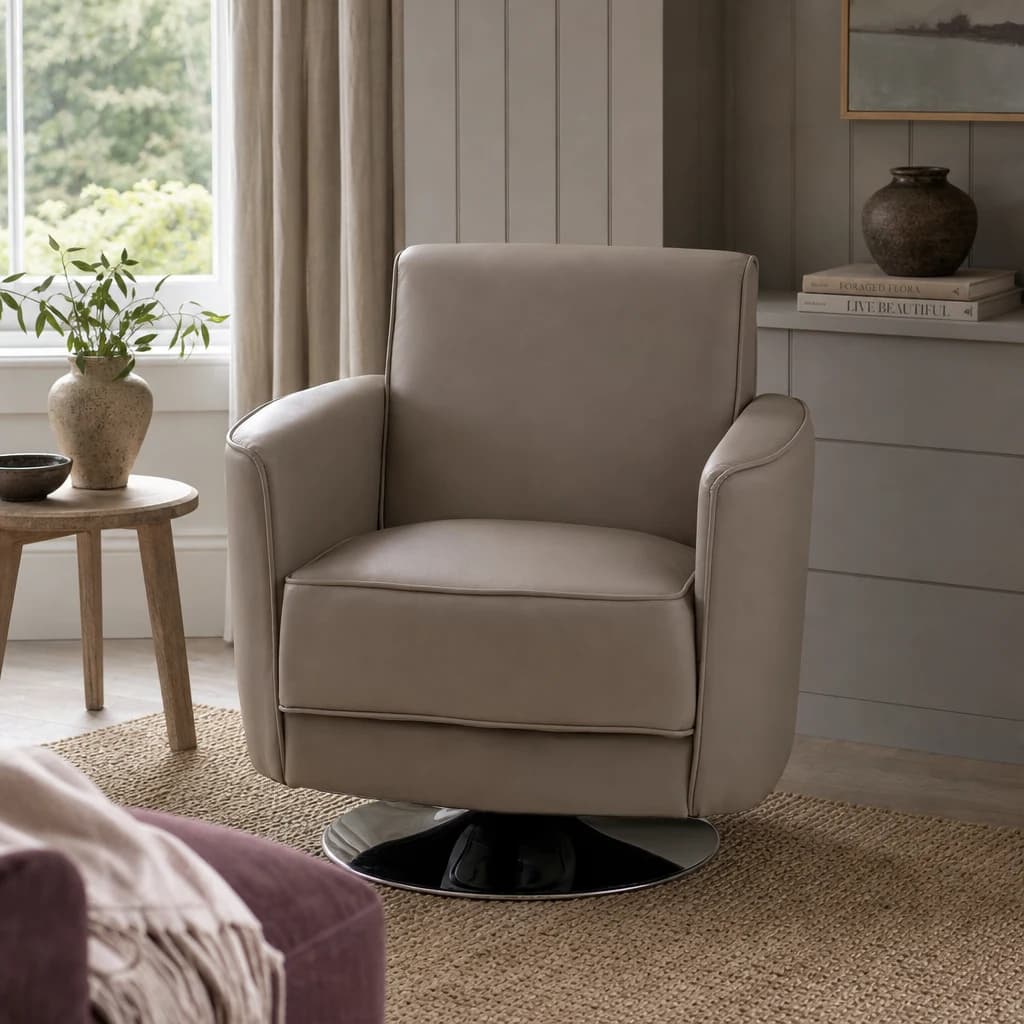 Wester Mink Leather Effect Swivel Chair - Seating, photo 1 of 8