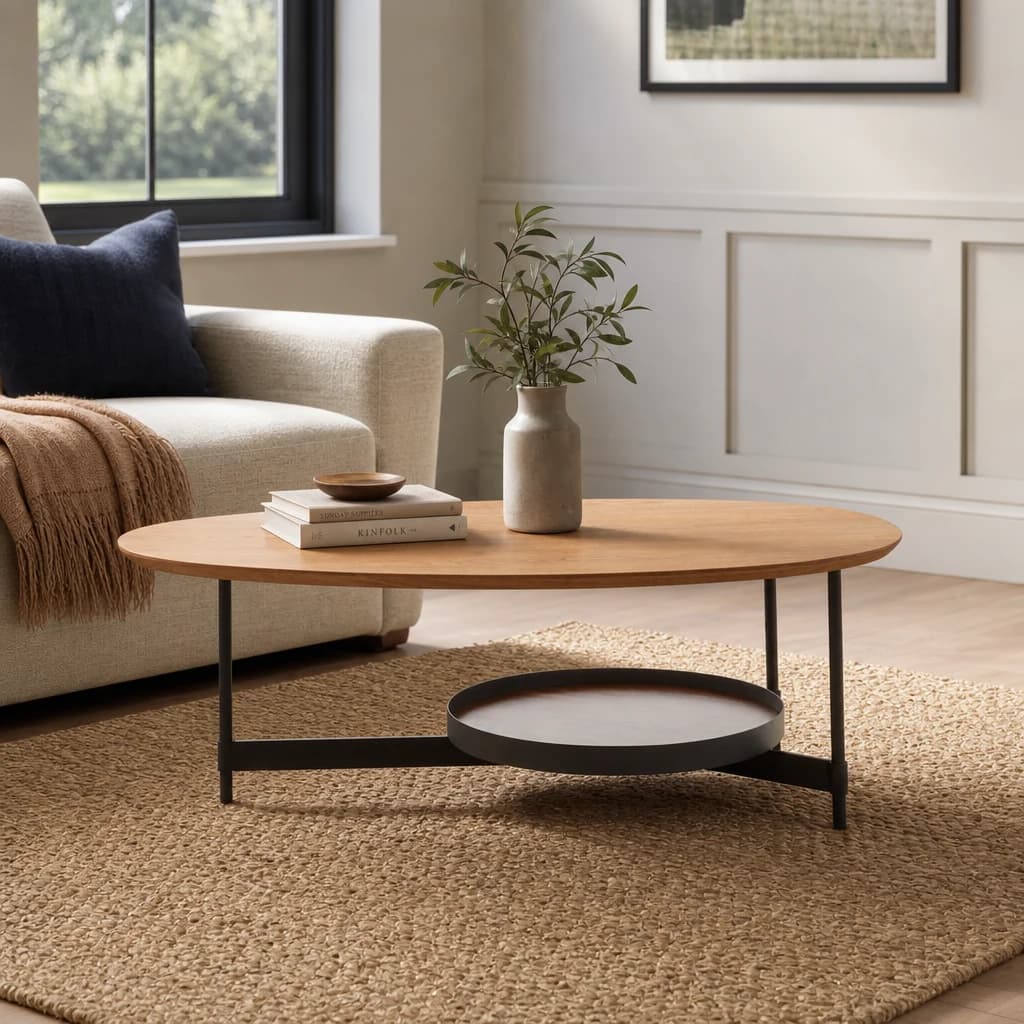 Doha Walnut Veneer Oval Coffee Table - Tables, photo 1 of 8