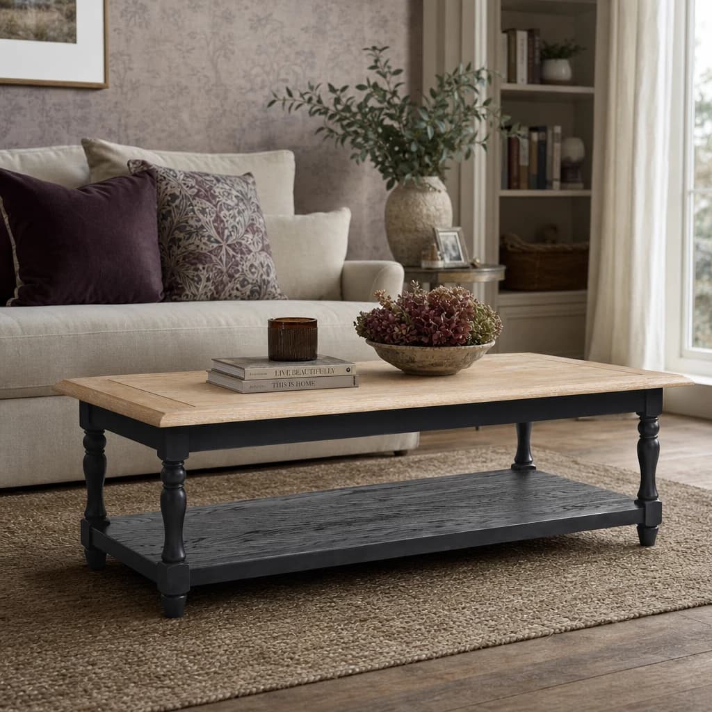 Kensington Townhouse Grey Wash and Antique Black Rectangular Coffee Table - Tables, photo 1 of 8
