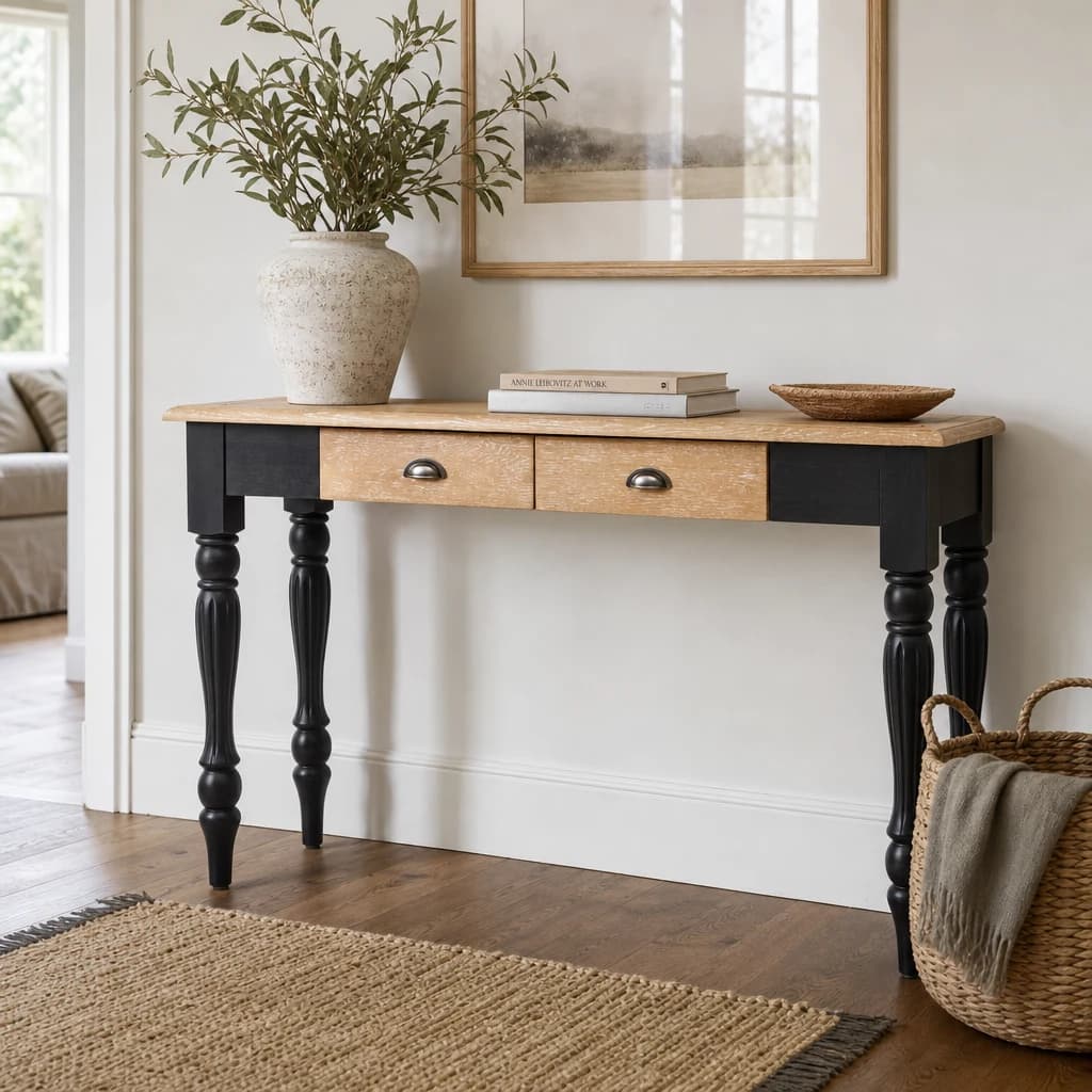 Kensington Townhouse Grey Wash and Antique Black Console Table - Tables, photo 1 of 8