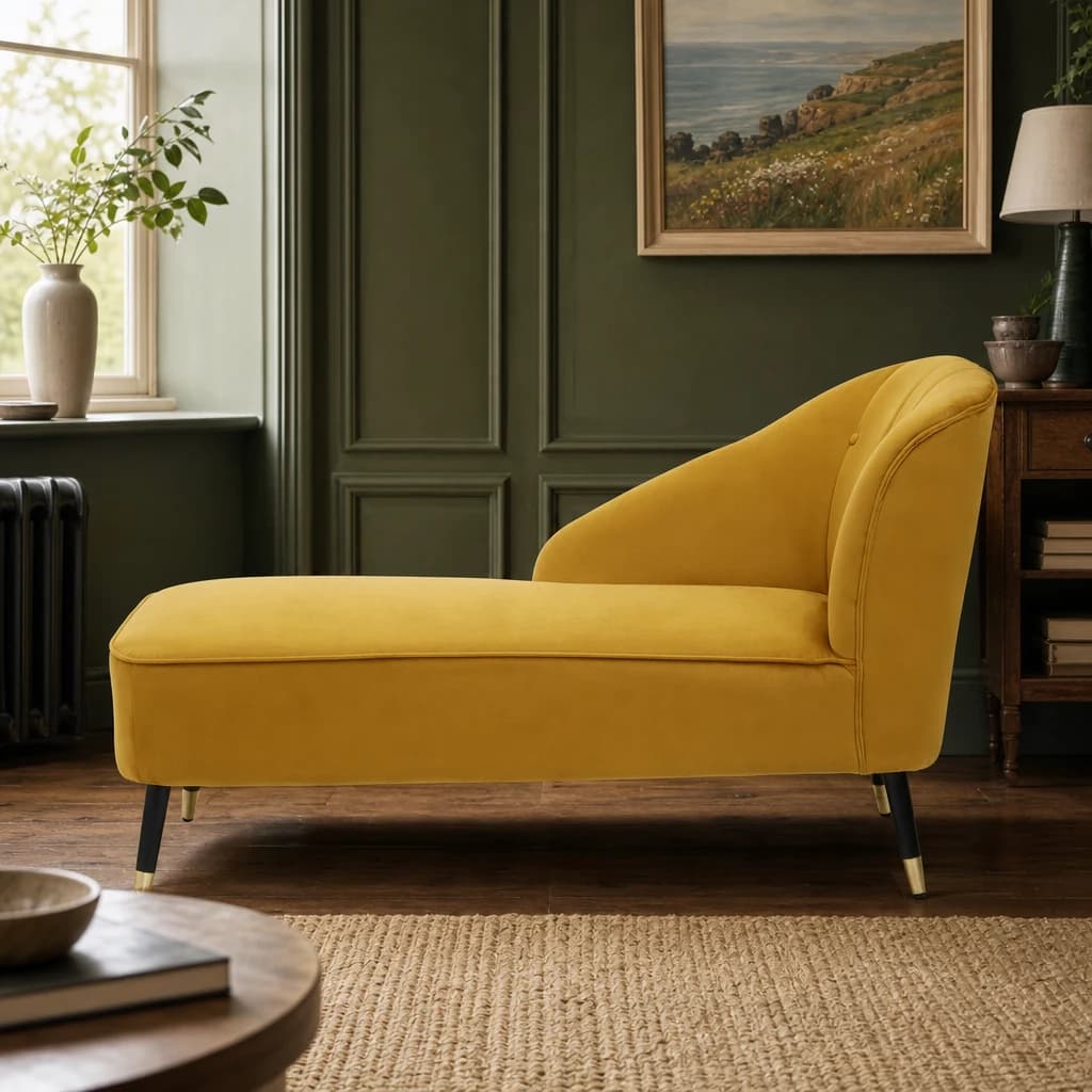 Yvette Mustard Velvet Right Hand Chaise Longue - Seating, photo 1 of 8