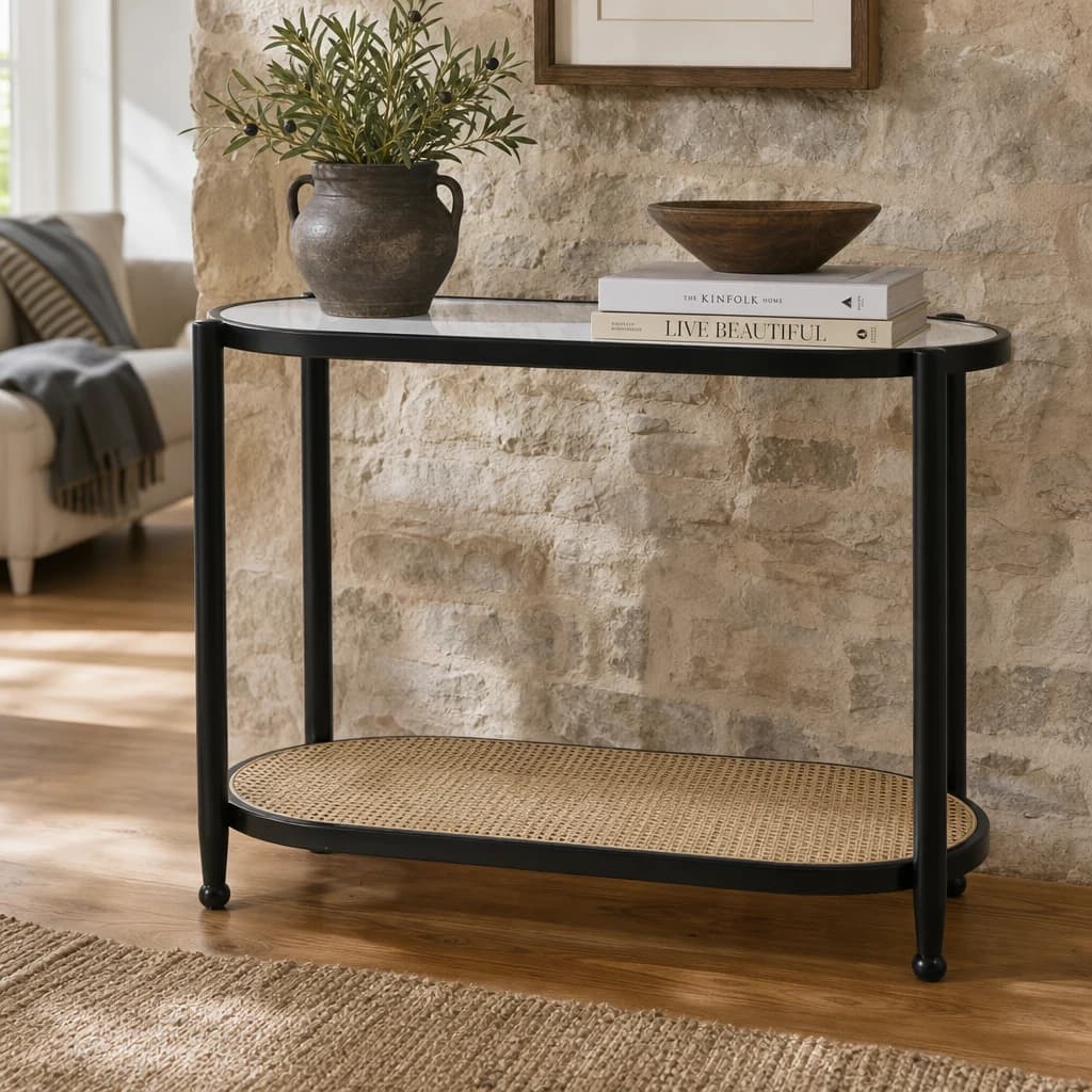Cebu Rattan and Glass 2 Tier Console Table - Tables, photo 1 of 8