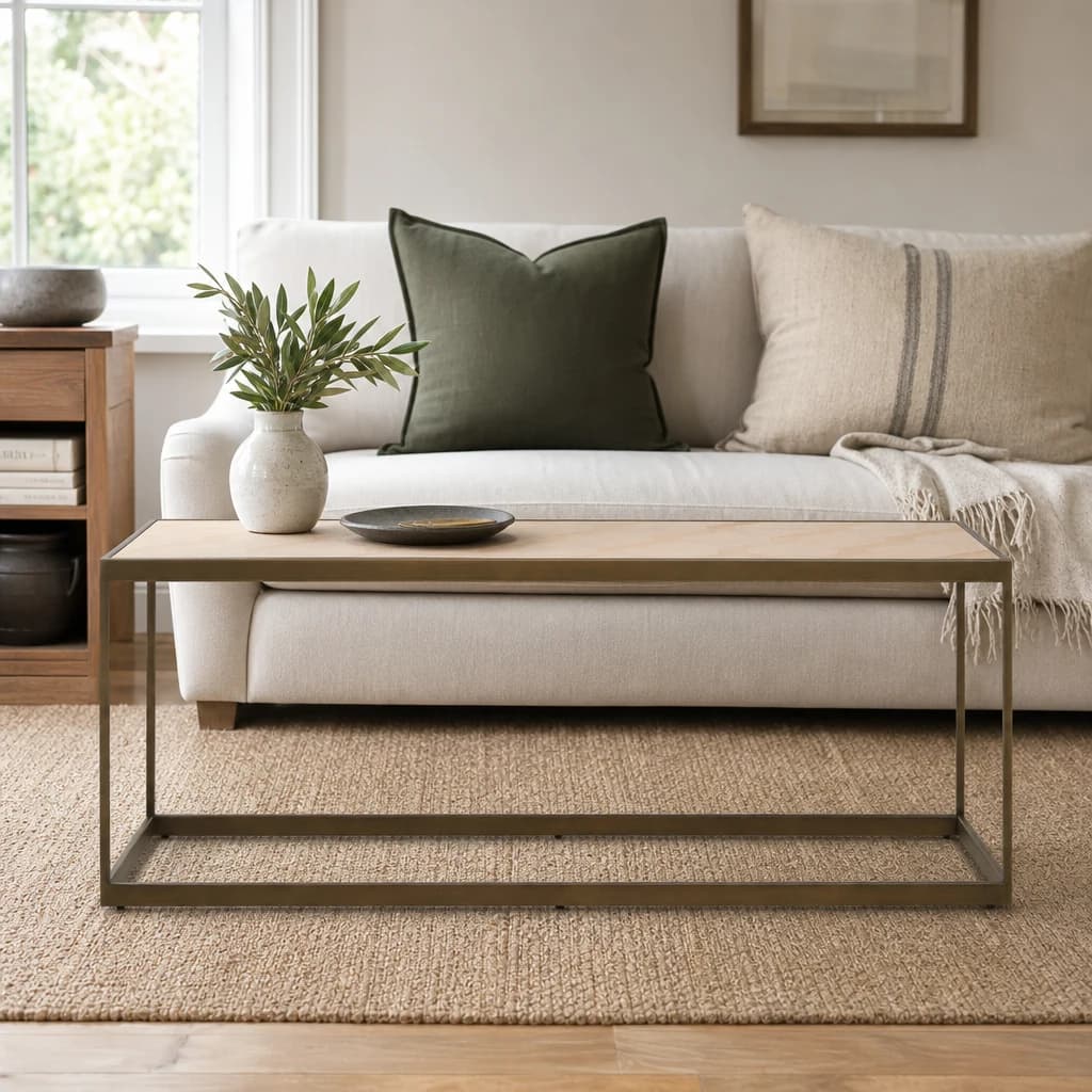Grenoble Oak Veneer and Brushed Brass Coffee Table - Tables, photo 1 of 7