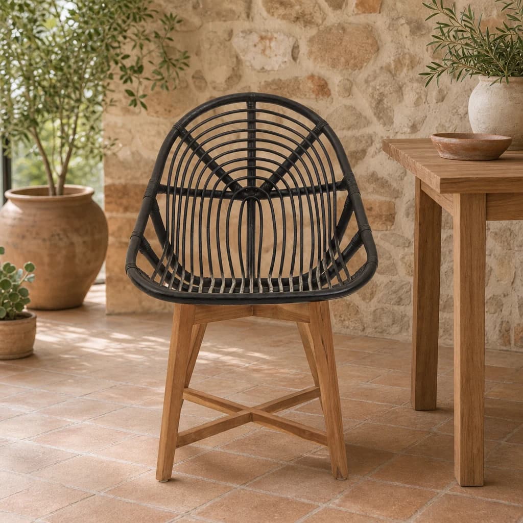 Manado Black Natural Rattan And Teak Chair