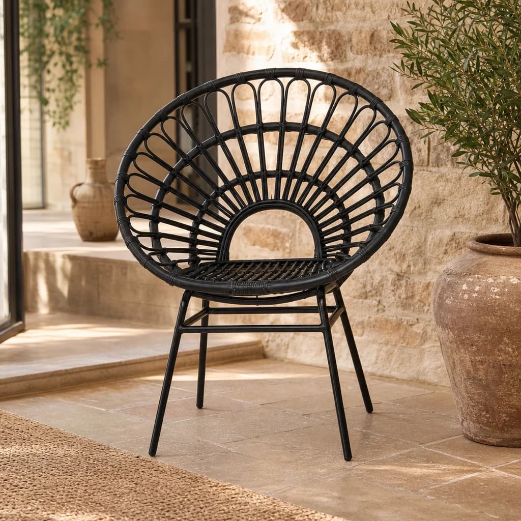 Java Black Rattan Round Back Accent Chair - Seating, photo 1 of 8