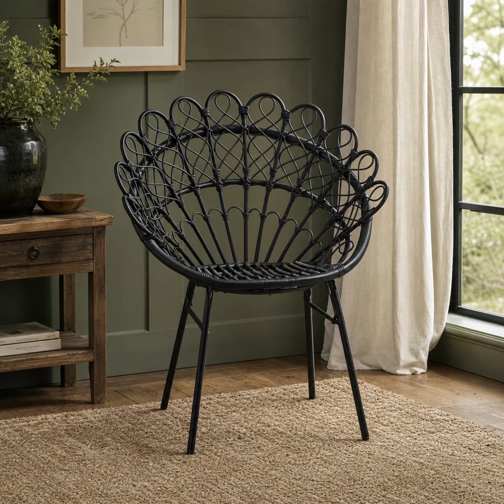 Java Black Rattan Peacock Accent Chair - Seating, photo 1 of 8