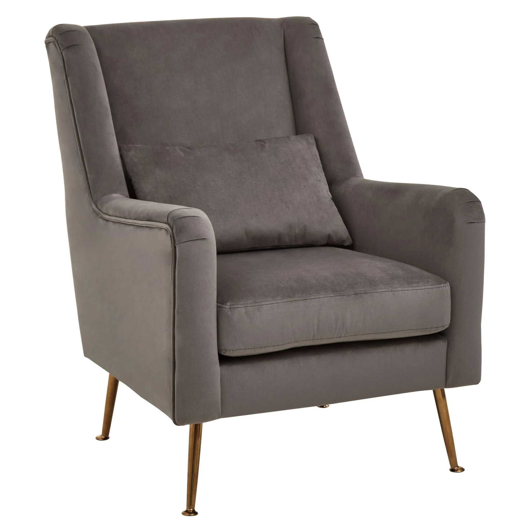 Doucet Grey Velvet Chair With Gold Finish Legs - Seating, photo 4 of 8