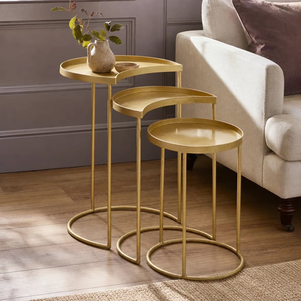 Suar Antique Brass Finish Set of 3 Nesting Tables - Tables, photo 1 of 8