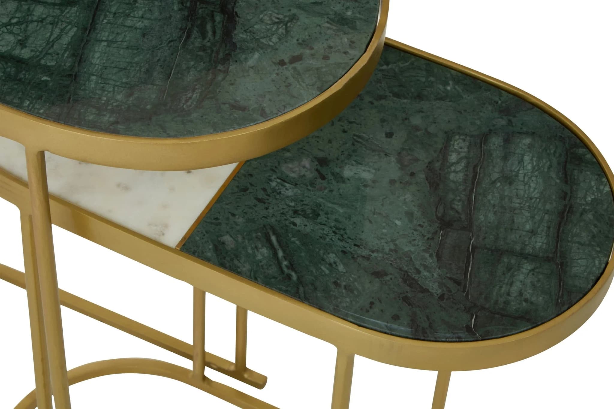 Suar Marble and Brass Finish Set of 2 Oval Nesting Tables - Tables, photo 6 of 8