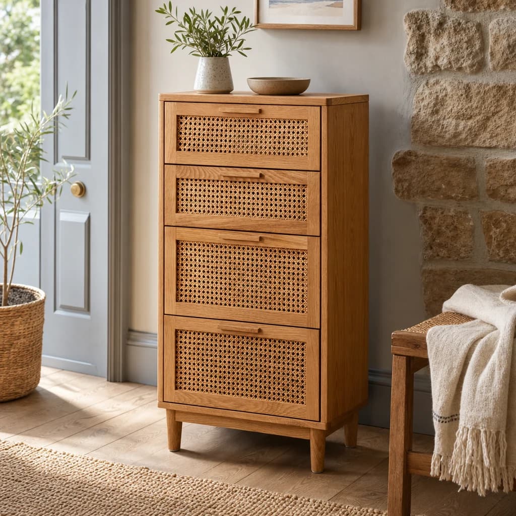 Lyon Rattan and Oak Wood Chest of Four Drawers - Furniture, photo 1 of 8