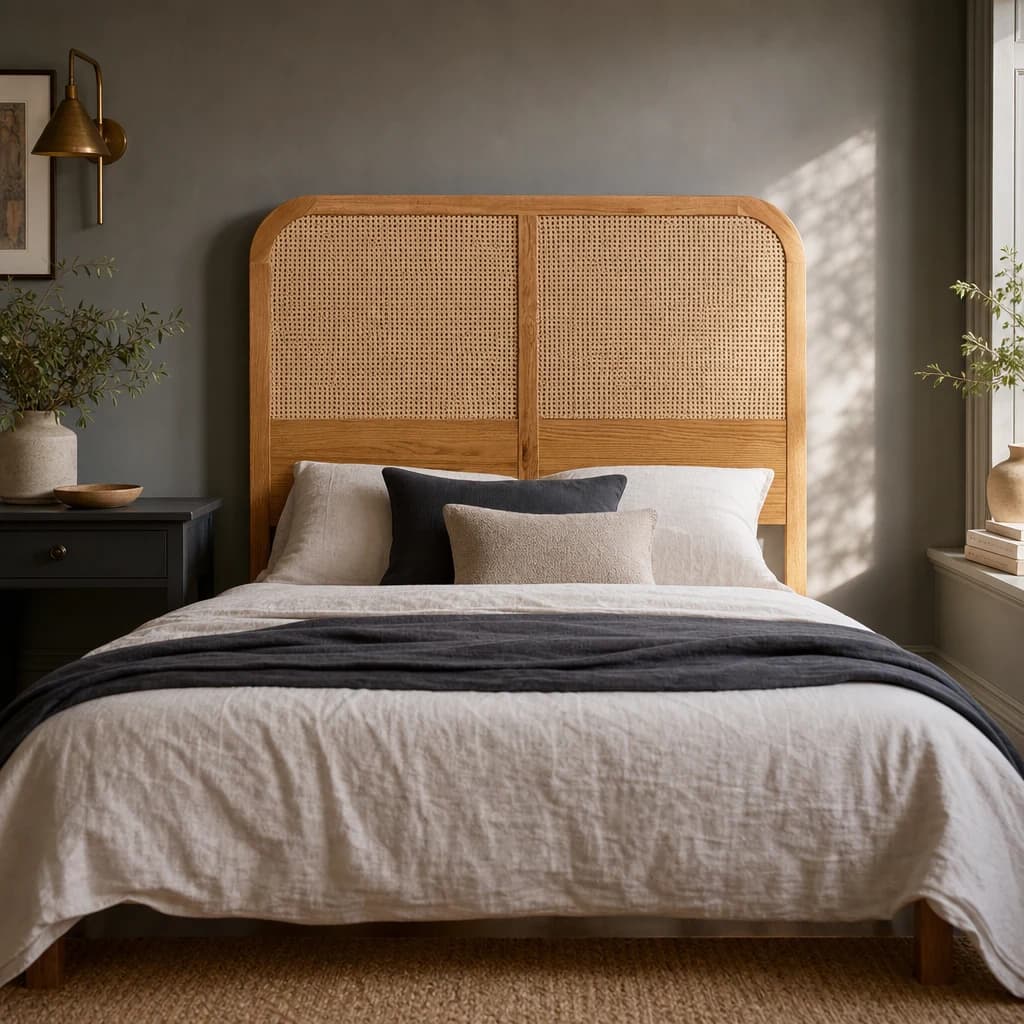 Lyon Rattan and Oak Wood Double Bed Headboard - Furniture, photo 1 of 8
