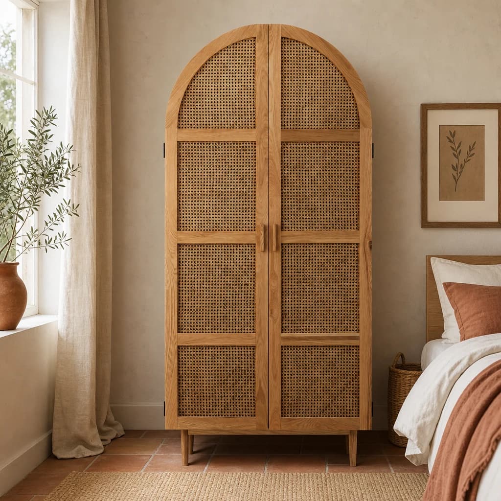 Lyon Rattan and Oak Wood 2 Door Wardrobe - Furniture, photo 1 of 8