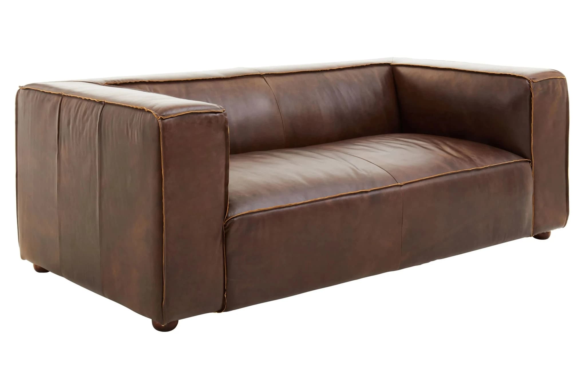 King Antique Brown Two Seater Leather Sofa - Seating, photo 4 of 8
