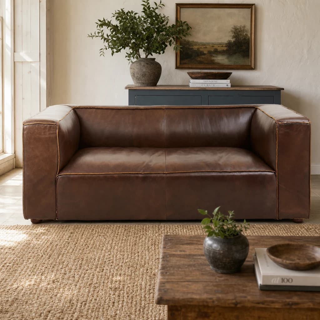 King Antique Brown Two Seater Leather Sofa - Seating, photo 1 of 8